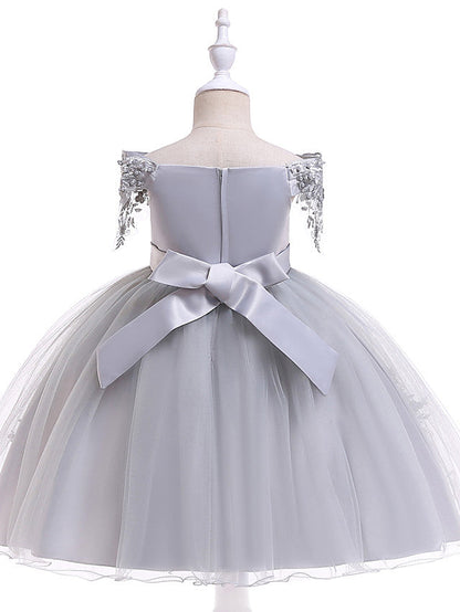 Short A-Line Tulle Off The Shoulder Wedding Birthday Pageant Flower Girl Dresses with Sleeves