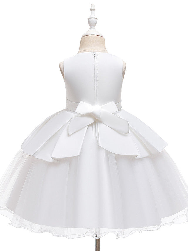 Short A-Line Tulle Satin Jewel Neck Wedding Party Communion Dresses