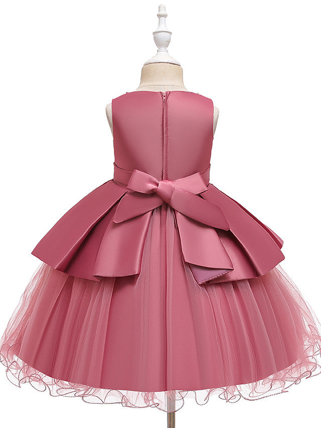 Short A-Line Tulle Satin Jewel Neck Wedding Party Communion Dresses