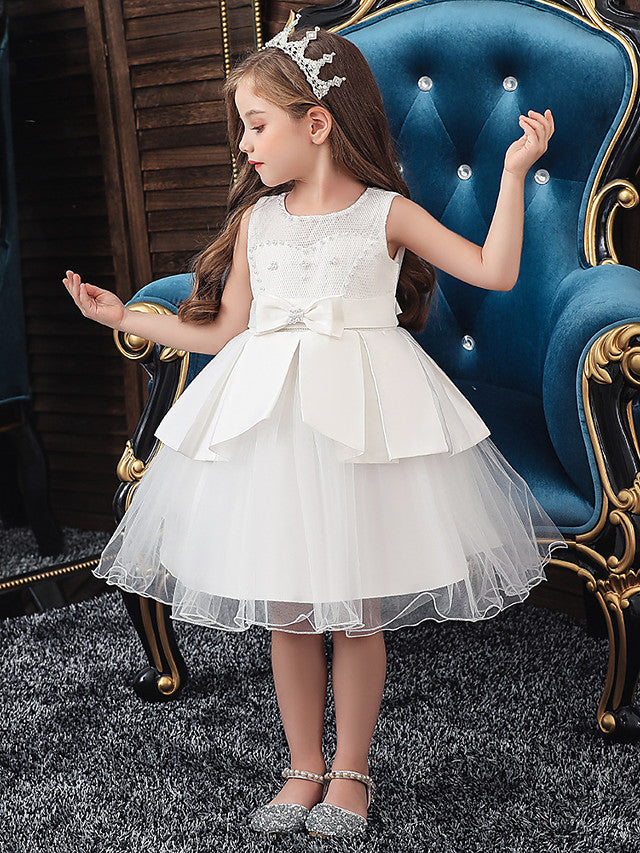 Short A-Line Tulle Satin Jewel Neck Wedding Party Communion Dresses