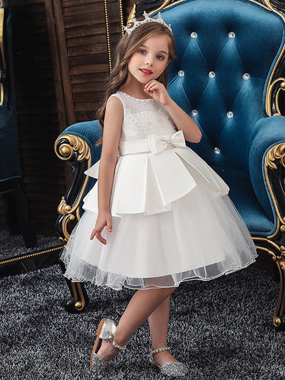 Short A-Line Tulle Satin Jewel Neck Wedding Party Communion Dresses