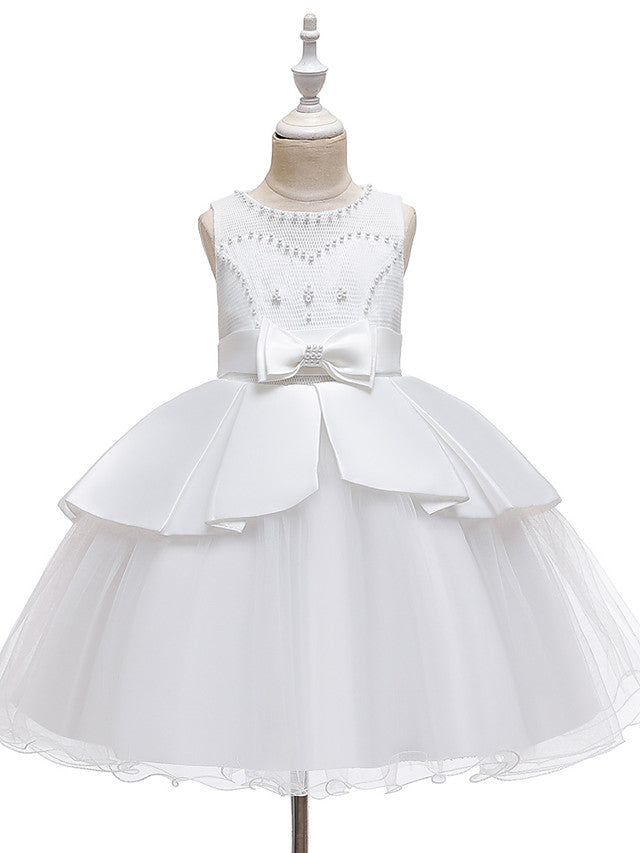 Short A-Line Tulle Satin Jewel Neck Wedding Party Communion Dresses