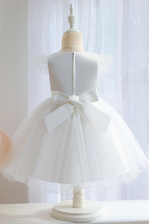 Short Ball Gown Appliques Lace Pleated Tulle Flower Girl Dresses