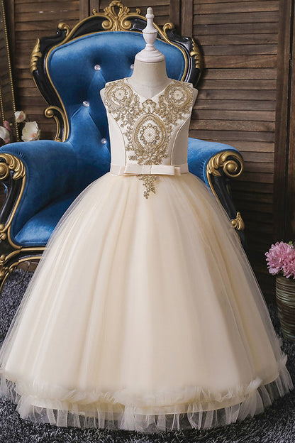 Short Ball Gown Appliques Lace Scoop Tulle Flower Girl Dresses