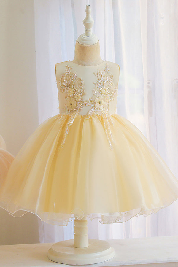 Short Ball Gown Appliques Sleeveless Scoop Tulle Flower Girl Dresses