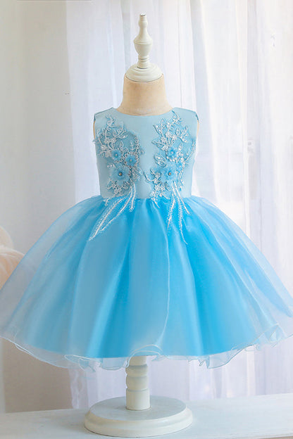 Short Ball Gown Appliques Sleeveless Scoop Tulle Flower Girl Dresses