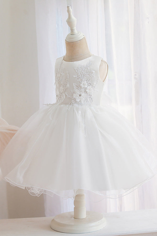 Short Ball Gown Appliques Sleeveless Scoop Tulle Flower Girl Dresses