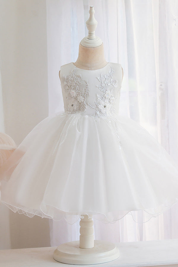 Short Ball Gown Appliques Sleeveless Scoop Tulle Flower Girl Dresses