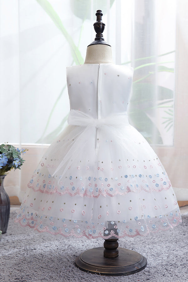 Short Ball Gown Bow Scoop Sleeveless Flower Girl Dresses