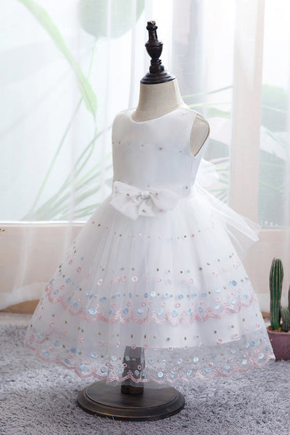 Short Ball Gown Bow Scoop Sleeveless Flower Girl Dresses