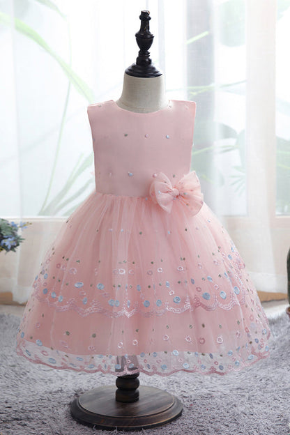 Short Ball Gown Bow Scoop Sleeveless Flower Girl Dresses