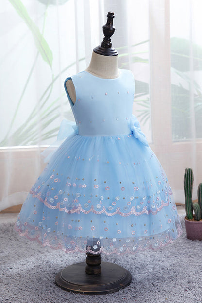 Short Ball Gown Bow Scoop Sleeveless Flower Girl Dresses