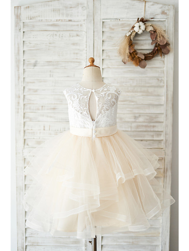 Short Ball Gown Lace Tulle Wedding Birthday Flower Girl Dresses