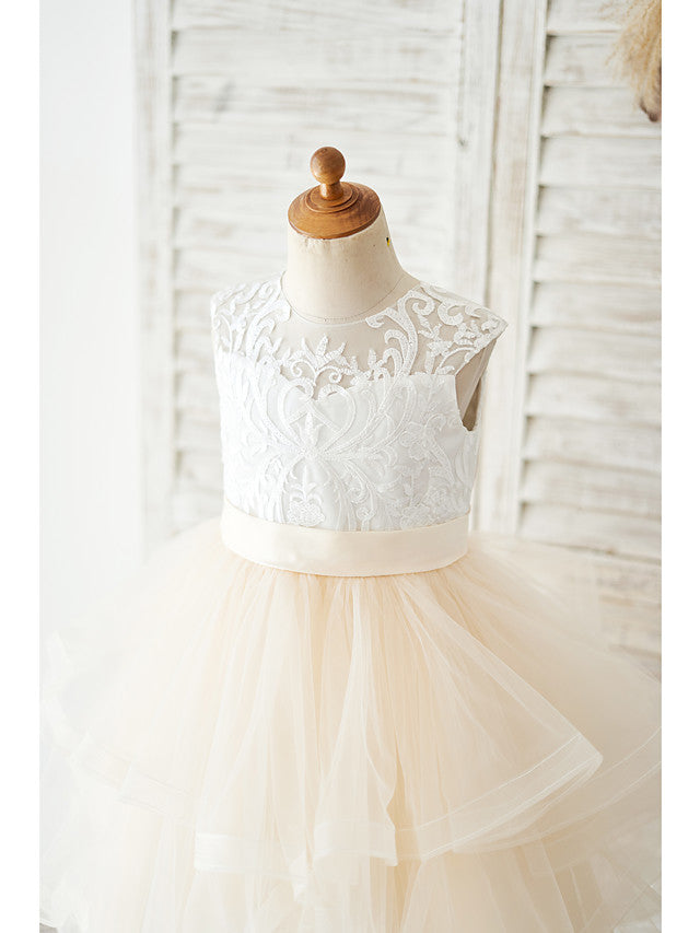 Short Ball Gown Lace Tulle Wedding Birthday Flower Girl Dresses