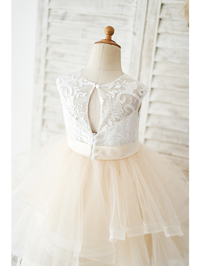 Short Ball Gown Lace Tulle Wedding Birthday Flower Girl Dresses