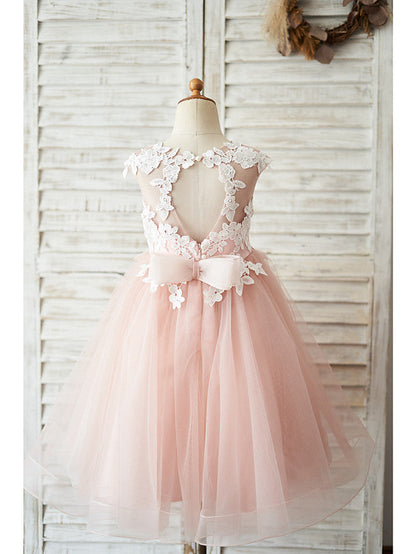 Short Ball Gown Tulle Sleeveless Jewel Neck Wedding Birthday Flower Girl Dresses