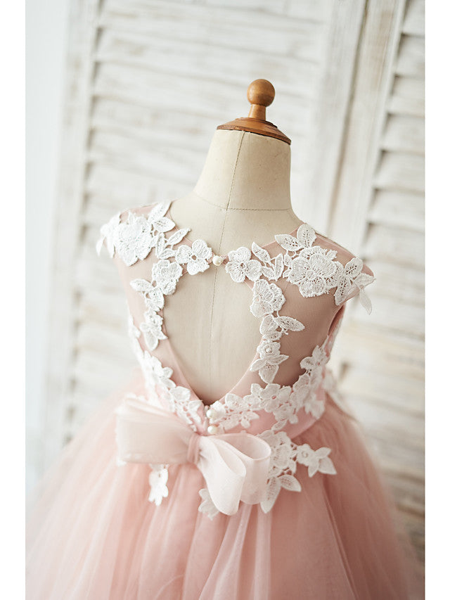 Short Ball Gown Tulle Sleeveless Jewel Neck Wedding Birthday Flower Girl Dresses