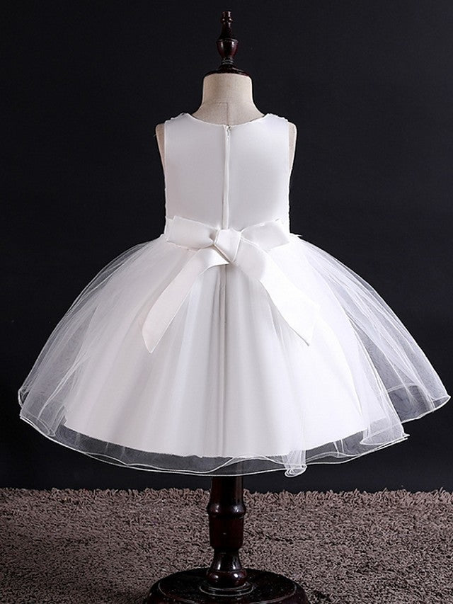 Short Ball Gown Tulle Sleeveless Jewel Neck Wedding Party Flower Girl Dresses