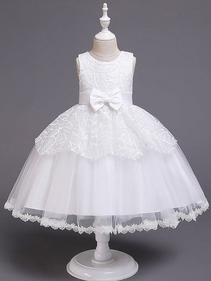 Short Ball Gown Tulle Sleeveless Jewel Neck Wedding Party Flower Girl Dresses