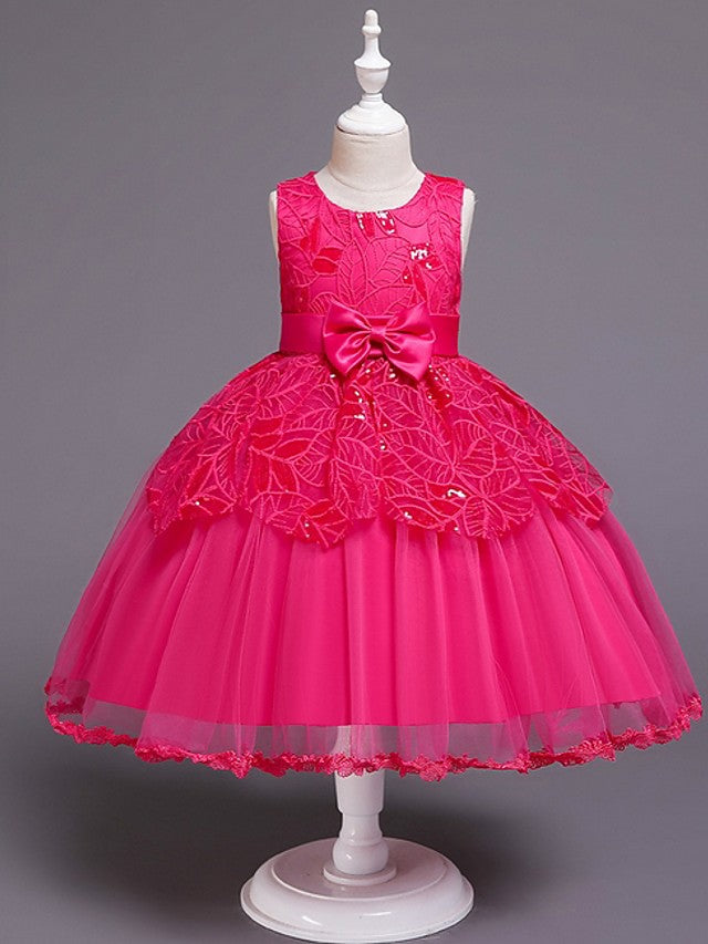 Short Ball Gown Tulle Sleeveless Jewel Neck Wedding Party Flower Girl Dresses