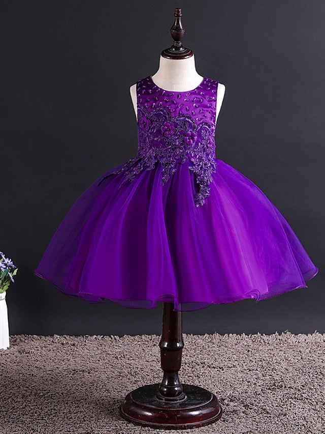 Short Ball Gown Tulle Sleeveless Jewel Neck Wedding Party Flower Girl Dresses