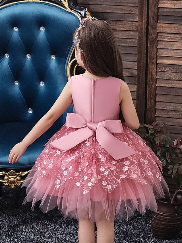 Short Ball Gown Tulle Sleeveless V Neck Wedding Party Flower Girl Dresses