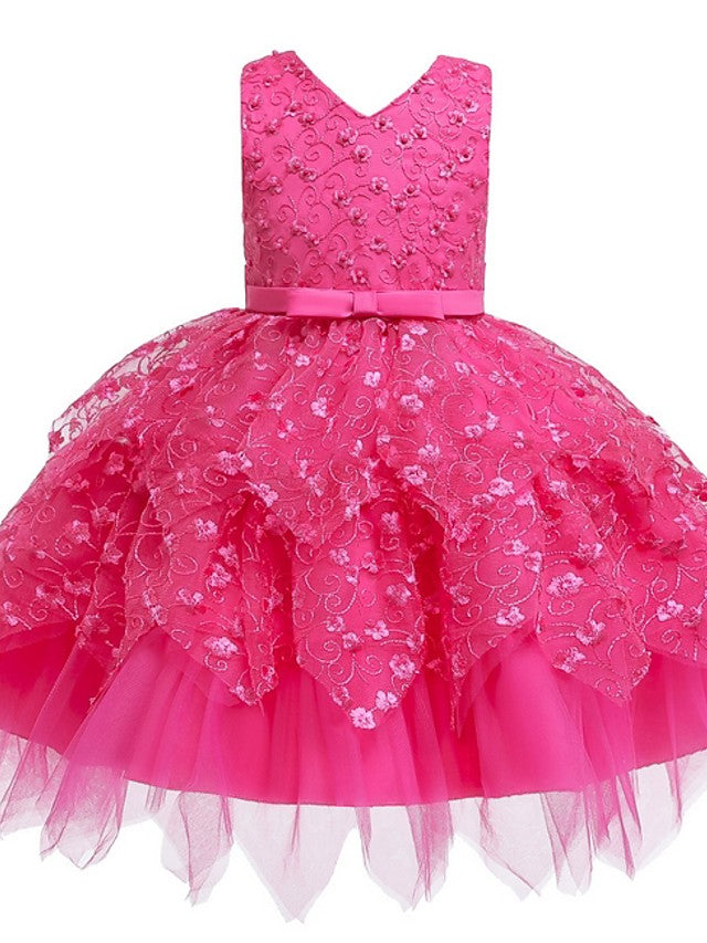 Short Ball Gown Tulle Sleeveless V Neck Wedding Party Flower Girl Dresses