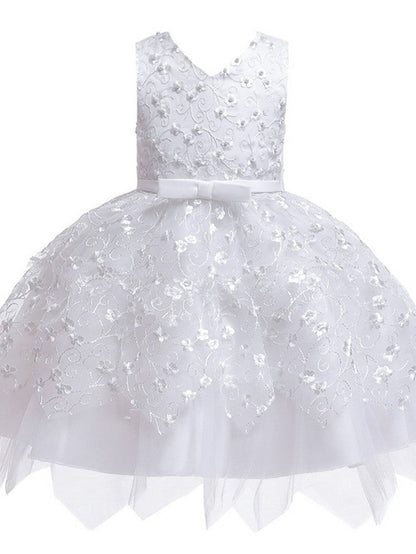 Short Ball Gown Tulle Sleeveless V Neck Wedding Party Flower Girl Dresses