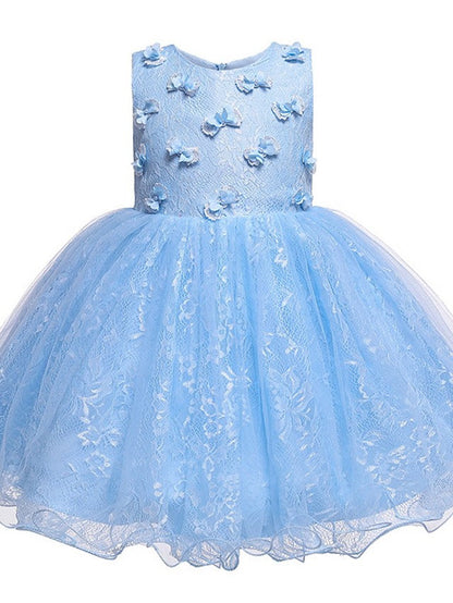 Short Princess Ball Gown Tulle Jewel Neck Wedding Party Flower Girl Dresses