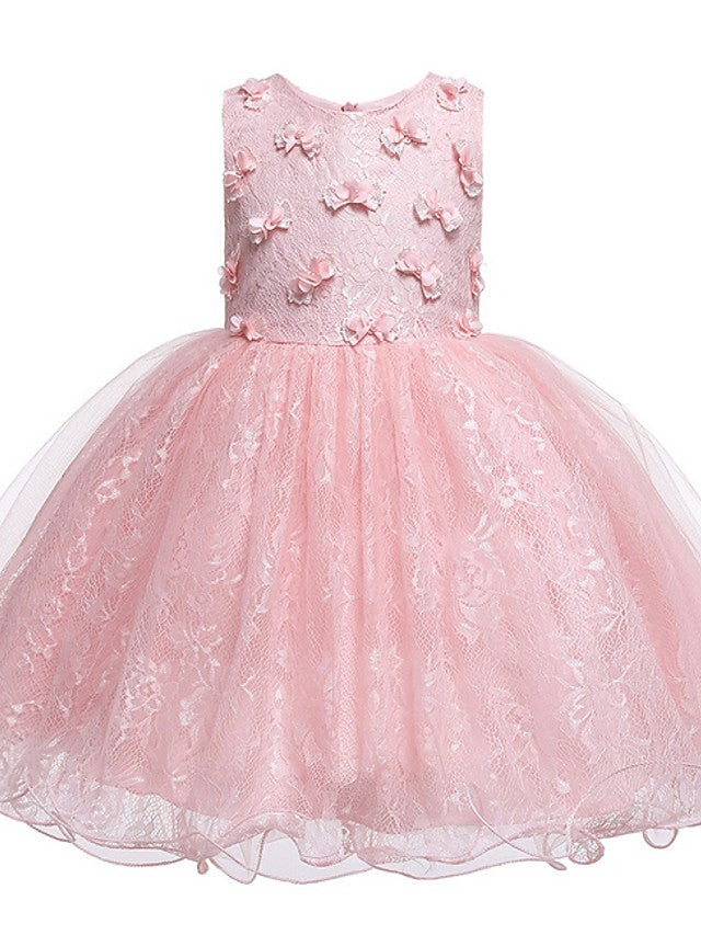 Short Princess Ball Gown Tulle Jewel Neck Wedding Party Flower Girl Dresses