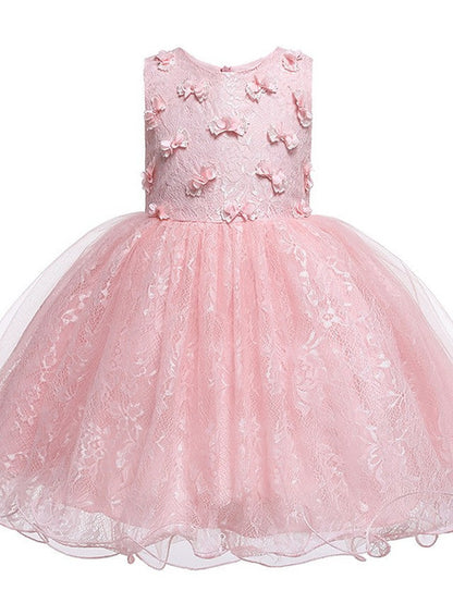 Short Princess Ball Gown Tulle Jewel Neck Wedding Party Flower Girl Dresses