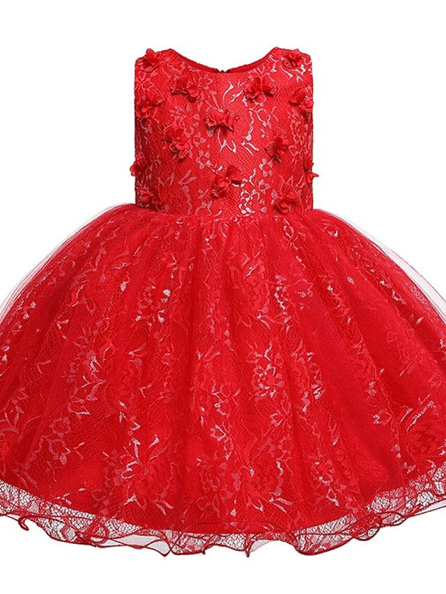 Short Princess Ball Gown Tulle Jewel Neck Wedding Party Flower Girl Dresses