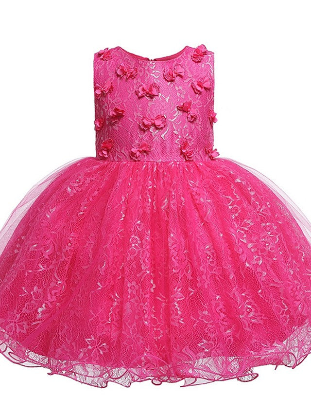 Short Princess Ball Gown Tulle Jewel Neck Wedding Party Flower Girl Dresses