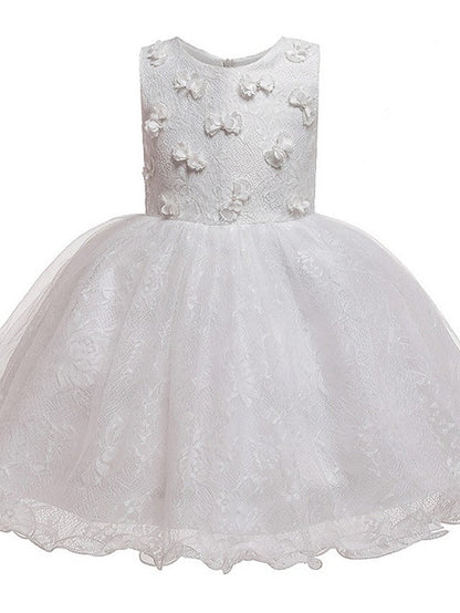 Short Princess Ball Gown Tulle Jewel Neck Wedding Party Flower Girl Dresses