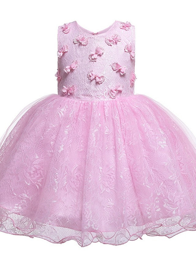 Short Princess Ball Gown Tulle Jewel Neck Wedding Party Flower Girl Dresses