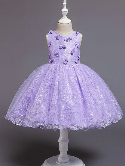 Short Princess Ball Gown Tulle Jewel Neck Wedding Party Flower Girl Dresses