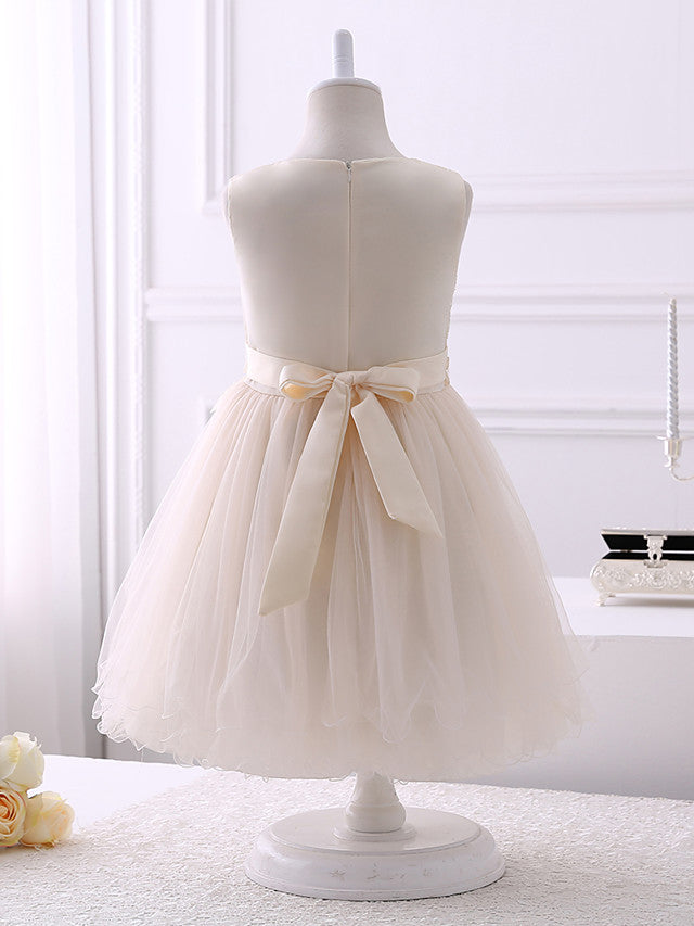 Short Princess Chiffon Flower Girl Dresses Tulle Jewel Neck Wedding Birthday Party Dresses