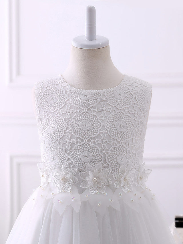 Short Princess Chiffon Flower Girl Dresses Tulle Jewel Neck Wedding Birthday Party Dresses