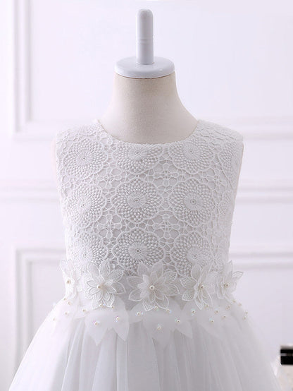 Short Princess Chiffon Flower Girl Dresses Tulle Jewel Neck Wedding Birthday Party Dresses