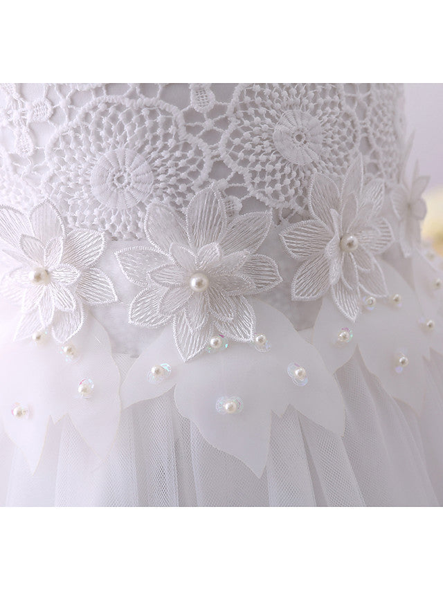 Short Princess Chiffon Flower Girl Dresses Tulle Jewel Neck Wedding Birthday Party Dresses