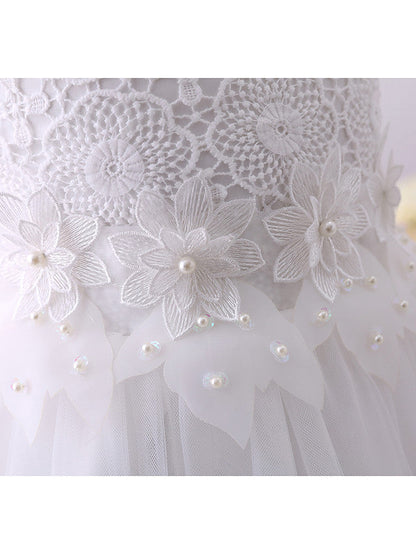 Short Princess Chiffon Flower Girl Dresses Tulle Jewel Neck Wedding Birthday Party Dresses