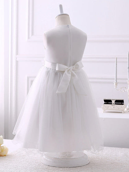 Short Princess Chiffon Flower Girl Dresses Tulle Jewel Neck Wedding Birthday Party Dresses