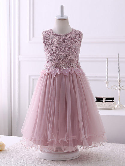 Short Princess Chiffon Flower Girl Dresses Tulle Jewel Neck Wedding Birthday Party Dresses