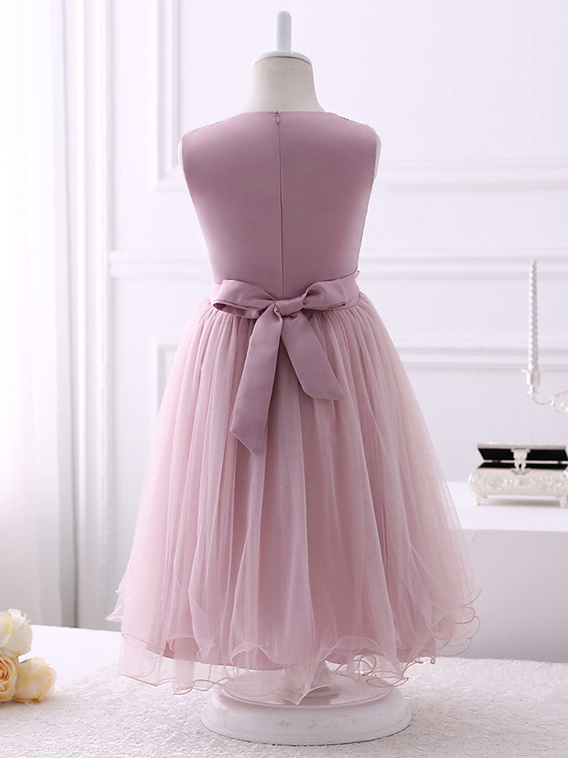 Short Princess Chiffon Flower Girl Dresses Tulle Jewel Neck Wedding Birthday Party Dresses