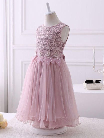 Short Princess Chiffon Flower Girl Dresses Tulle Jewel Neck Wedding Birthday Party Dresses