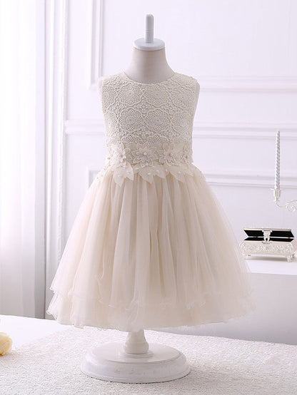 Short Princess Chiffon Flower Girl Dresses Tulle Jewel Neck Wedding Birthday Party Dresses