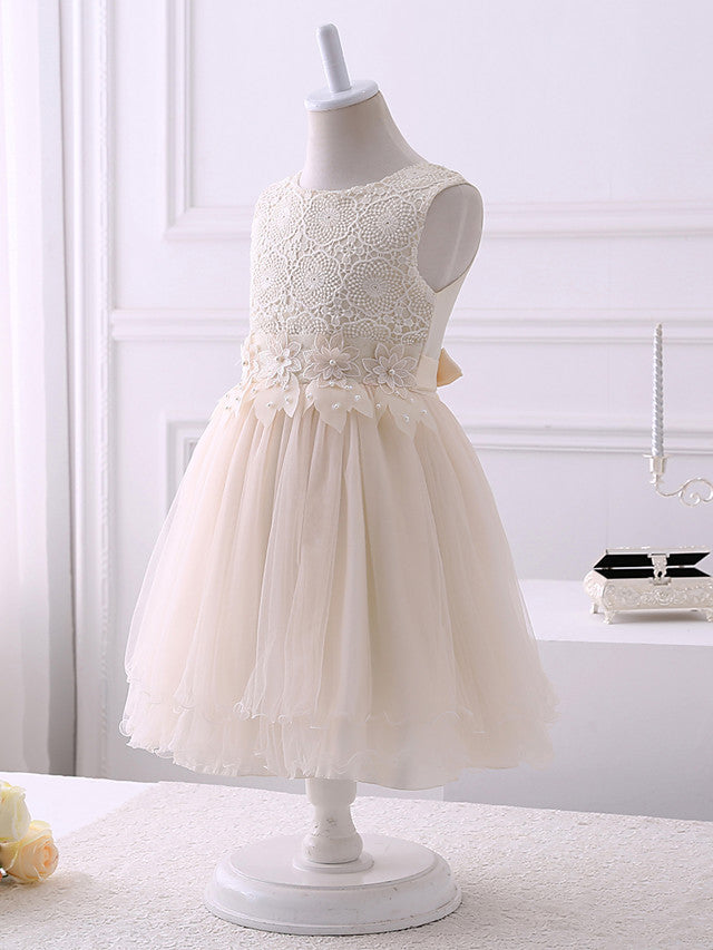 Short Princess Chiffon Flower Girl Dresses Tulle Jewel Neck Wedding Birthday Party Dresses