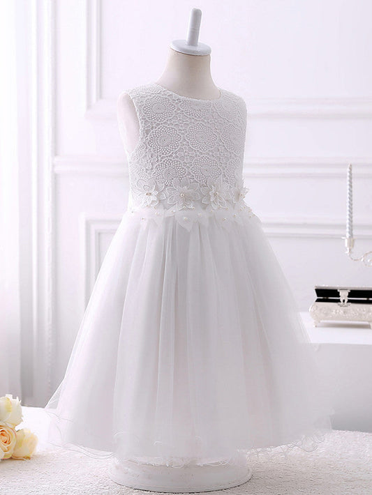 Short Princess Chiffon Flower Girl Dresses Tulle Jewel Neck Wedding Birthday Party Dresses