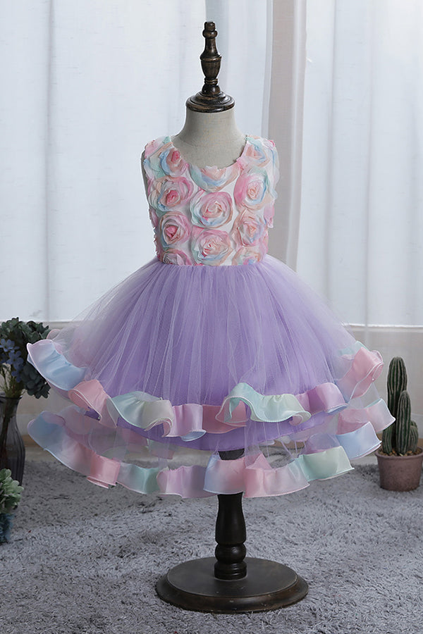 Short Princess Floral Tulle Flower Girl Dresses