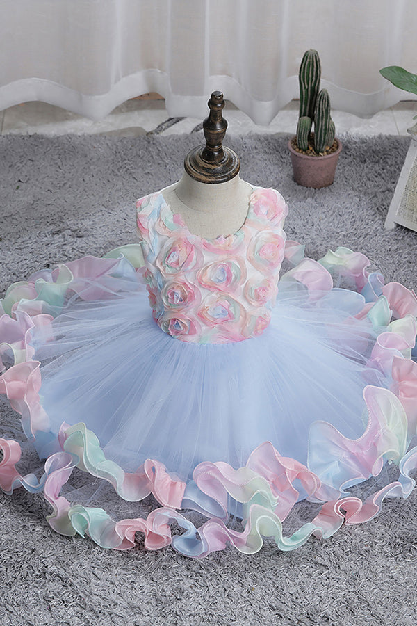 Short Princess Floral Tulle Flower Girl Dresses